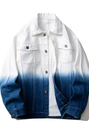 High Quality Men's Cotton Denim Jacket Spring Autumn Youth Hip Hop Streetwear Tie Dye Gradient Jeans Youth Cowboy Loose Top Coat