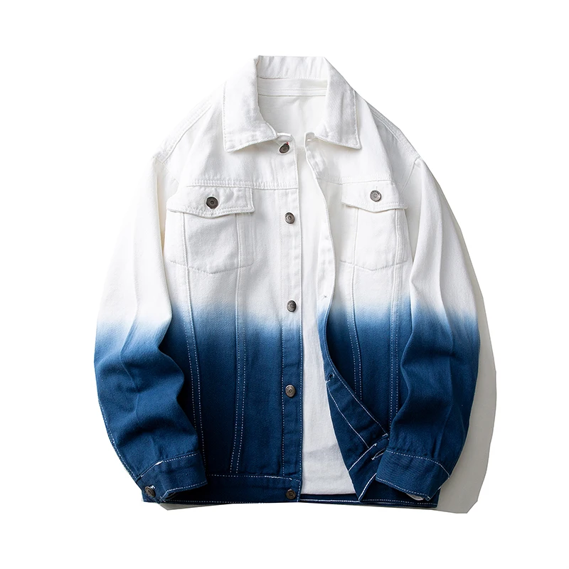 High Quality Men's Cotton Denim Jacket Spring Autumn Youth Hip Hop Streetwear Tie Dye Gradient Jeans Youth Cowboy Loose Top Coat