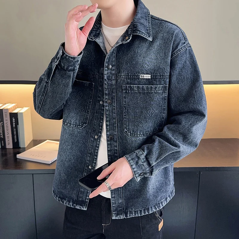 High-quality men's fashionable, stylish, casual, trendy business-style denim shirt and youth-oriented denim jacket coat - Image 2