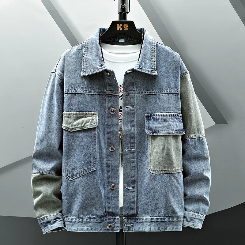 Casual Men's Cotton Denim Jackets Spring Autumn Hip Hop Streetwear Loose Patchwork Jeans Coats Cowboy Plus Size 5XL Top Clothing - Image 2