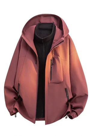 Three-in-One Windproof Outdoor Hooded Jacket with Removable Polar Fleece Inner Layer 2025 Autumn Winter Warm Coat Top Men's Sets
