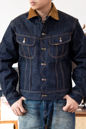 LE-0003 Big Size 18oz High Quality Cotton Denim Jacket Casual Stylish Unwashed Stormrider Coat