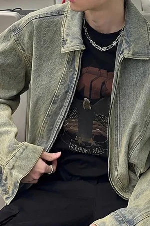 Men's Jeans Jacket Autumn Vintage Washed Casual Denim Jackets Versatile Fashion Korea Style Trendy High Street Outerwear Coat