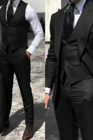 Men's Suits Slim Fit Wedding Peak Lapel Tuxedo Slim Fit 3-Pieces Blazer Pant Vest Suit High Quality Tuxedos for Wedding Business