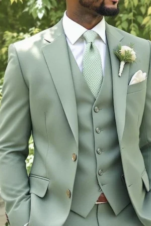 Sage Green Three Piece Custom Wedding Suit for Men