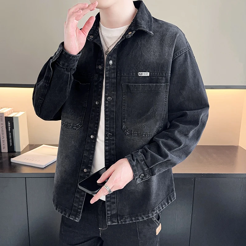 High-quality men's fashionable, stylish, casual, trendy business-style denim shirt and youth-oriented denim jacket coat - Image 4