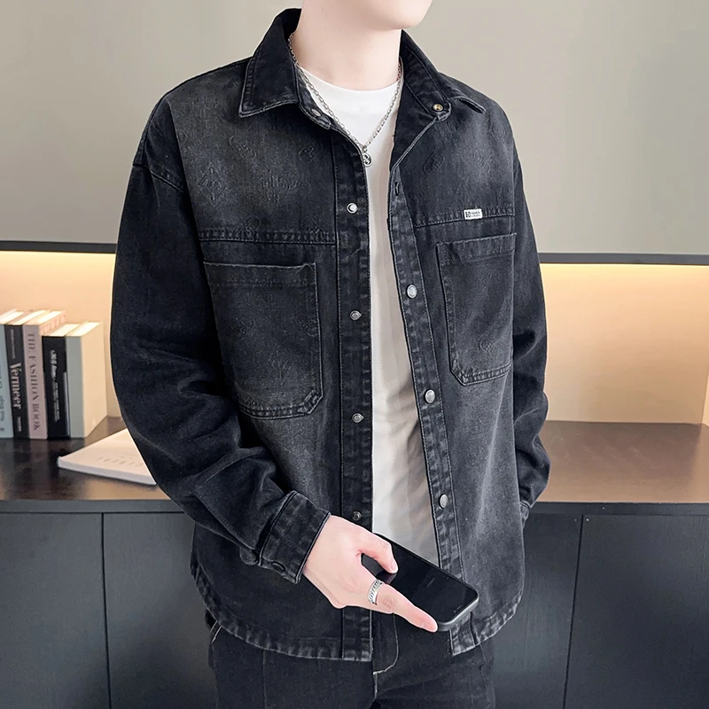 High-quality men's fashionable, stylish, casual, trendy business-style denim shirt and youth-oriented denim jacket coat - Image 5