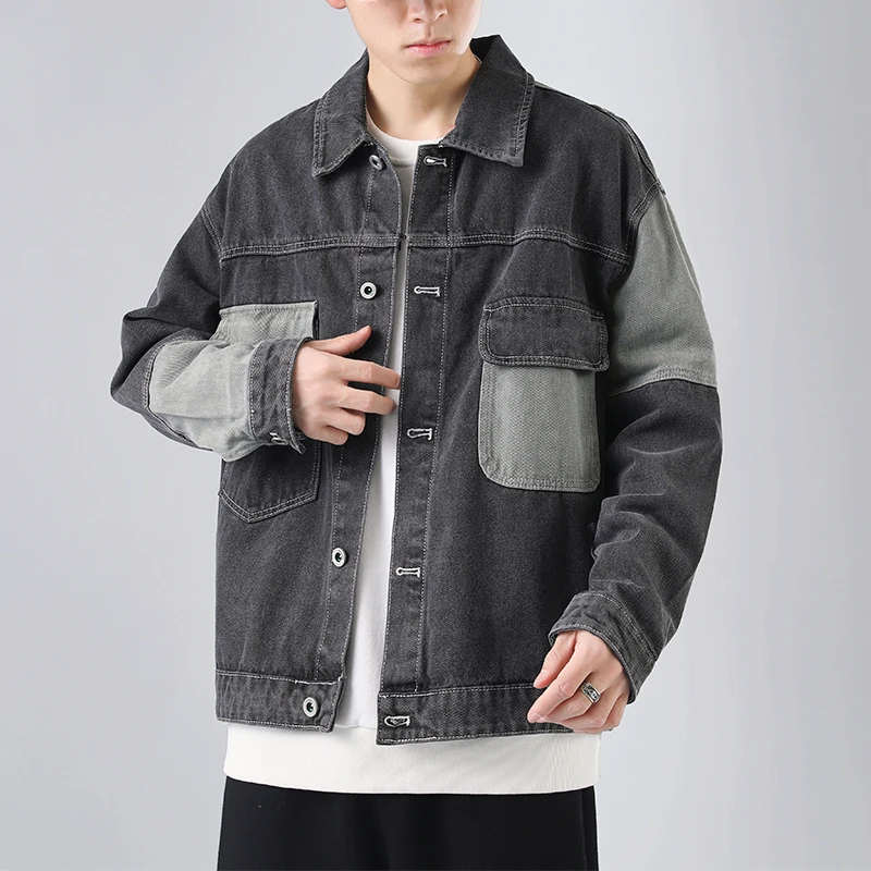 Casual Men's Cotton Denim Jackets Spring Autumn Hip Hop Streetwear Loose Patchwork Jeans Coats Cowboy Plus Size 5XL Top Clothing