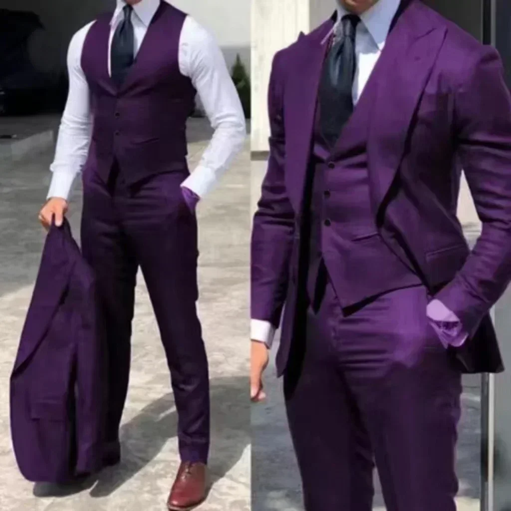 Men's Suits Slim Fit Wedding Peak Lapel Tuxedo Slim Fit 3-Pieces Blazer Pant Vest Suit High Quality Tuxedos for Wedding Business - Image 3