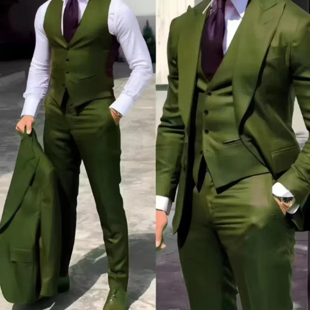 Men's Suits Slim Fit Wedding Peak Lapel Tuxedo Slim Fit 3-Pieces Blazer Pant Vest Suit High Quality Tuxedos for Wedding Business - Image 4