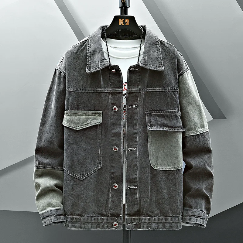 Casual Men's Cotton Denim Jackets Spring Autumn Hip Hop Streetwear Loose Patchwork Jeans Coats Cowboy Plus Size 5XL Top Clothing - Image 3