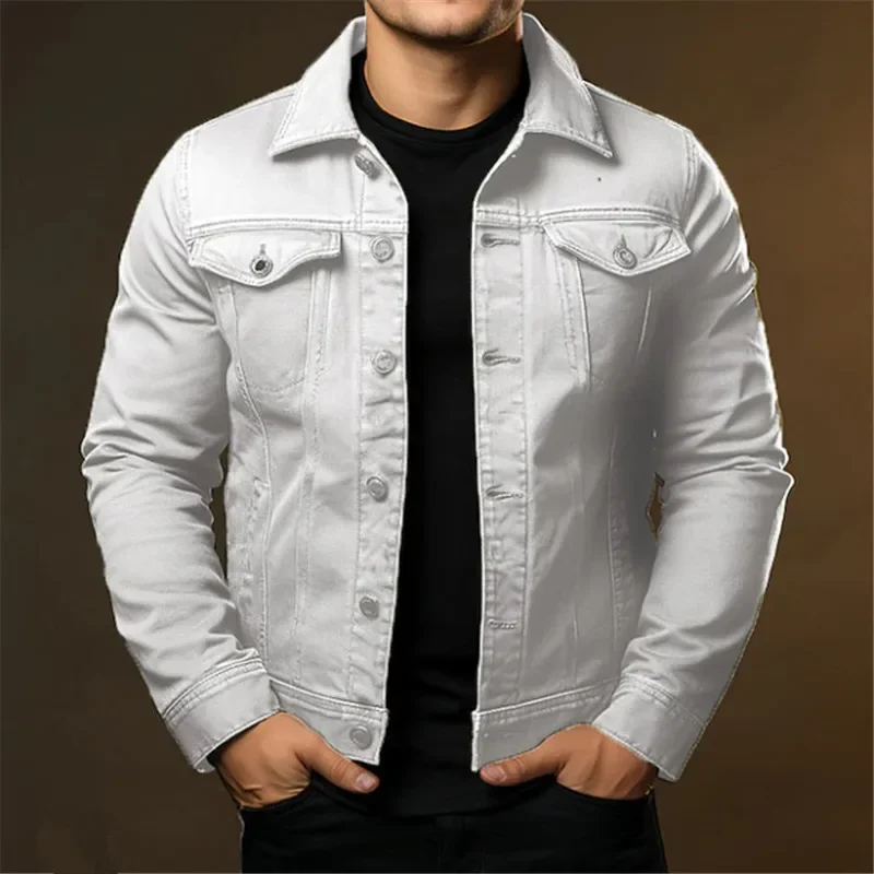 Men's Fashion Casual Denim Jackets Spring Autumn Solid Turn Down Collar Streetwear Jean Outwear Coats Male Daily Denim Jacket - Image 2