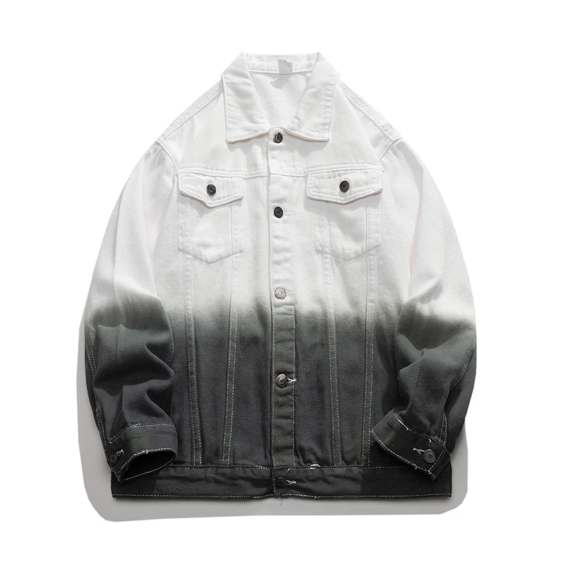 High Quality Men's Cotton Denim Jacket Spring Autumn Youth Hip Hop Streetwear Tie Dye Gradient Jeans Youth Cowboy Loose Top Coat - Image 2