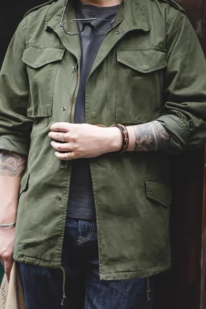 M65 Field Jacket, Men's Military Jacket, Retro Multi Pocket Collar Zipper Jacket, 100% Cotton