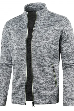 New Men's Thicken Jacket Casual Zipper Stand Collar Thermal Outerwear Slim Fit Cardigan Sweatshirts Coats