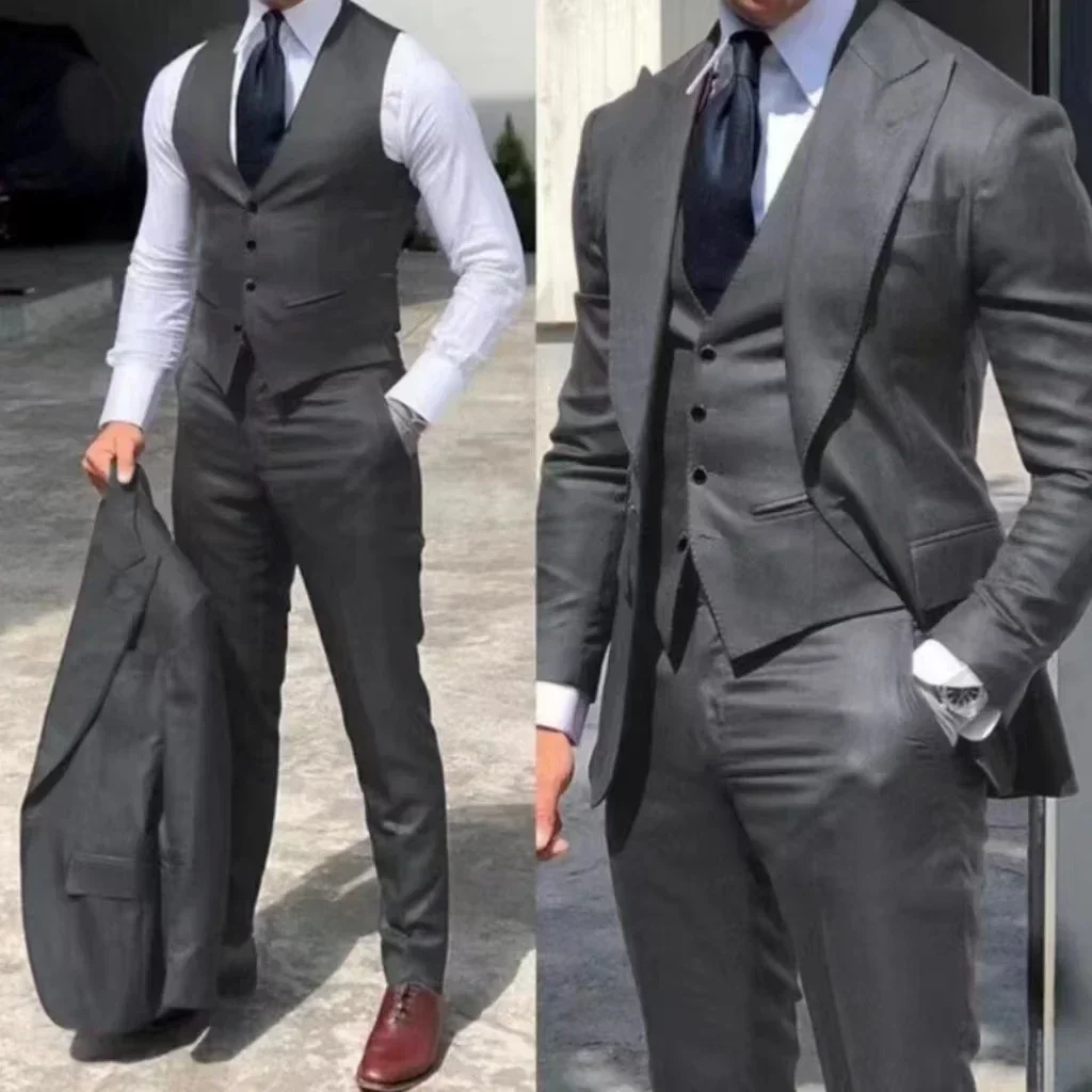 Men's Suits Slim Fit Wedding Peak Lapel Tuxedo Slim Fit 3-Pieces Blazer Pant Vest Suit High Quality Tuxedos for Wedding Business - Image 5