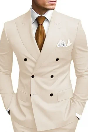 Man 2 Piece Outfit Set Double-breasted, Double-slit Suit for Wedding Dresses Stage Costume Graduation Casual Suit