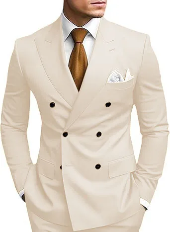 Man 2 Piece Outfit Set Double-breasted, Double-slit Suit for Wedding Dresses Stage Costume Graduation Casual Suit