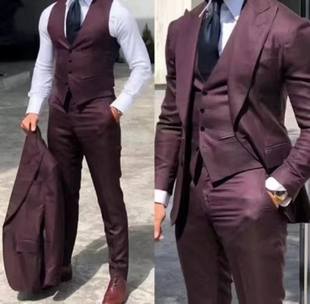 Men's Suits Slim Fit Wedding Peak Lapel Tuxedo Slim Fit 3-Pieces Blazer Pant Vest Suit High Quality Tuxedos for Wedding Business - Image 2