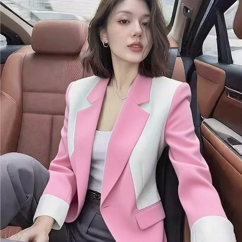 2026 Spring Fashion New Women's Professional High End Suit Jacket Color Blocked Temperament Long Sleeved Blazer Women - Image 2