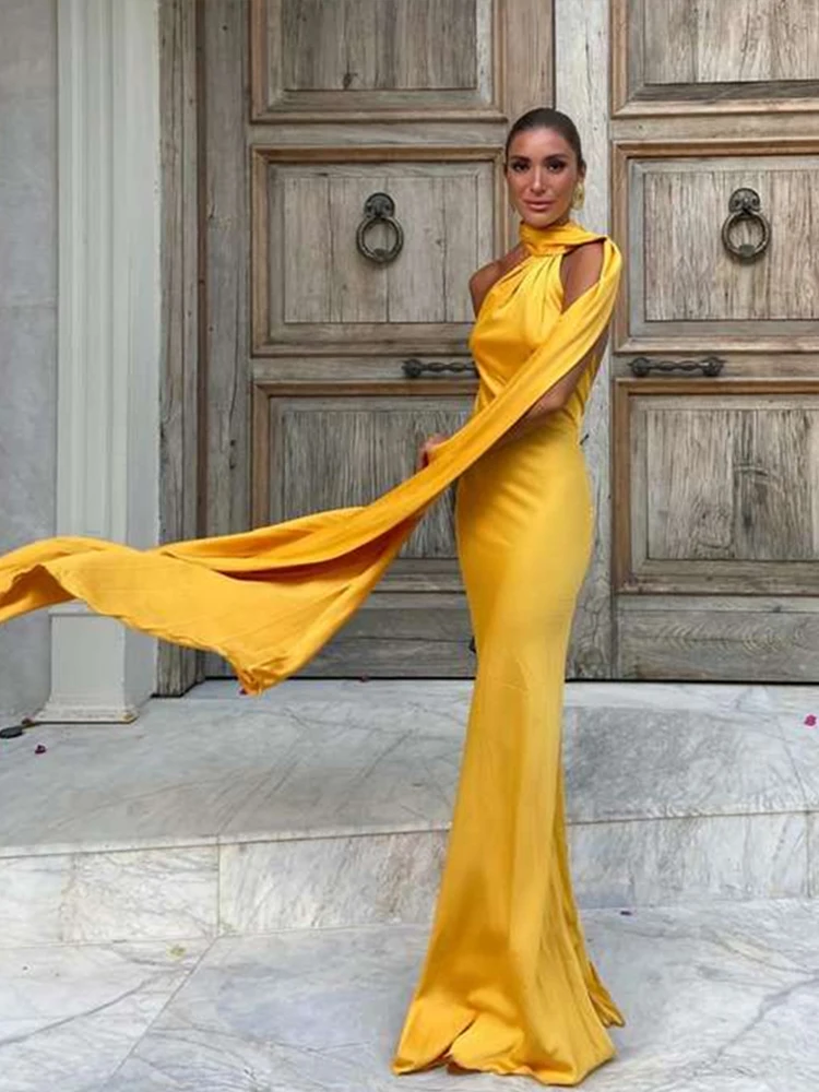 Sexy Satin Ribbon Party Dress Women Elegant Halter Backless Off Shoulder Sleeveless Female Dresses 2024 Summer Solid Robe Gown - Image 3