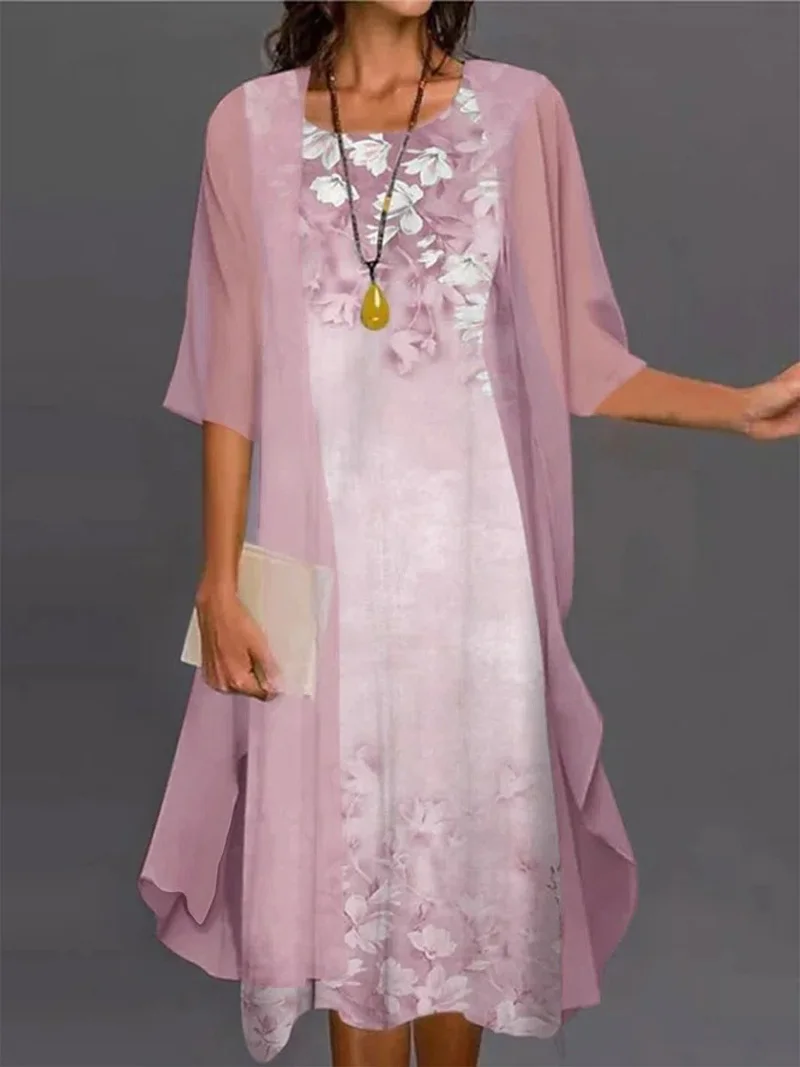2024 Europe and the United States summer women's casual dress two-piece floral print round collar repair maxi - Image 2