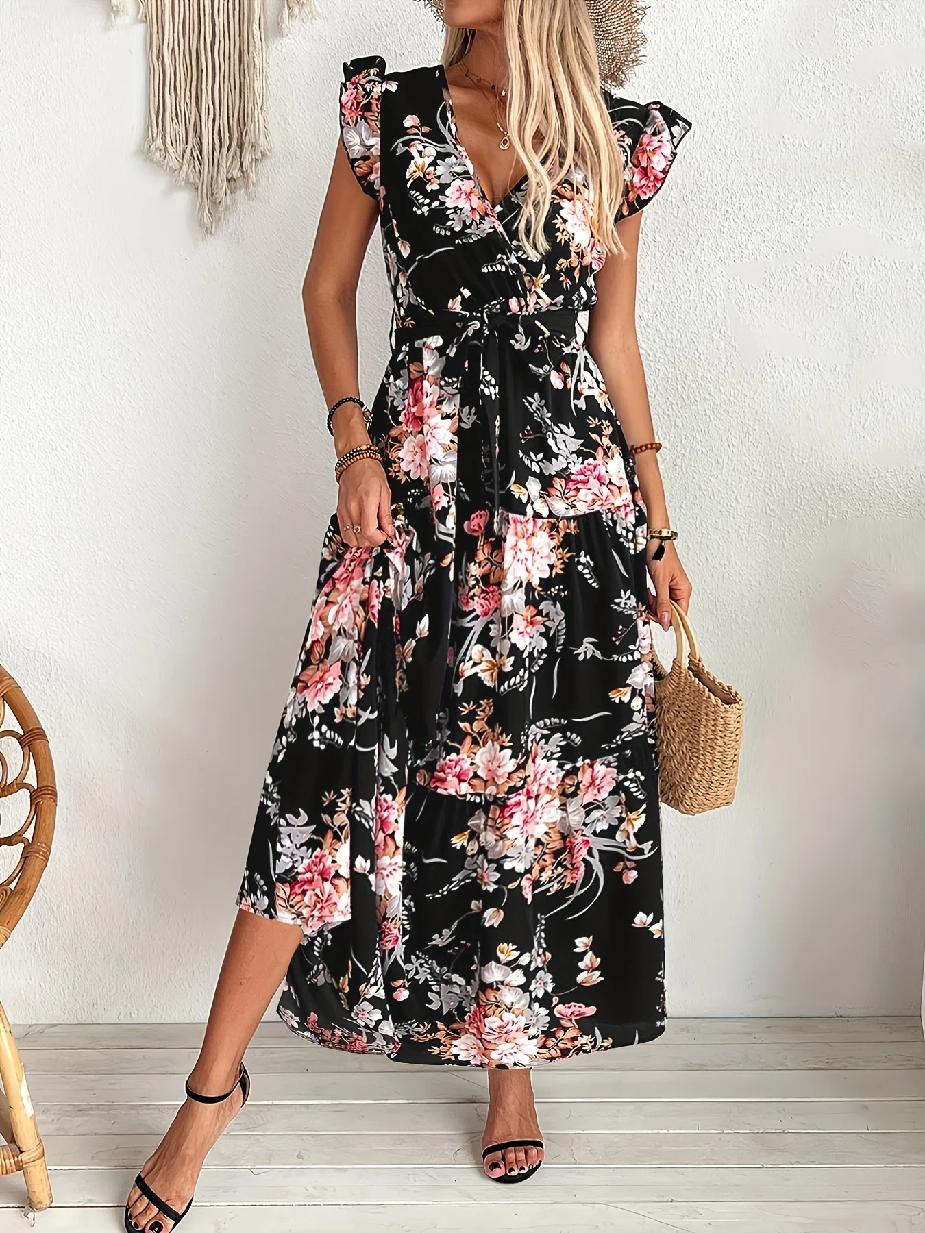 Elegant Digital Print Maxi Dress Vivid Floral Pattern for Vacation Resort Special Evenings - Image 5