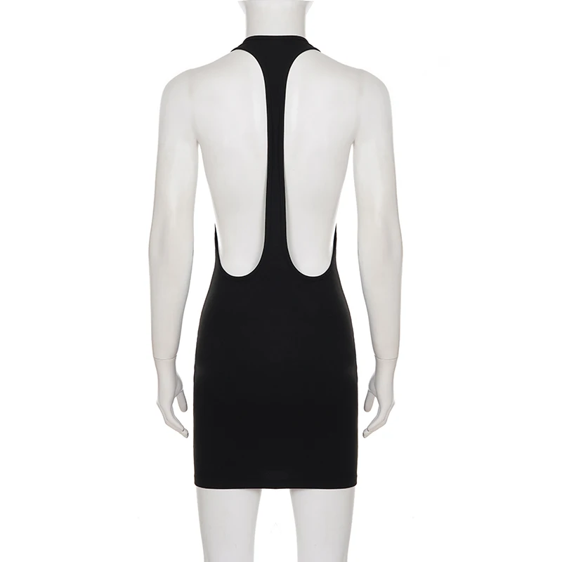 SUCHCUTE Black Sexy Backless Halter Dress Women Sleeveless Low-Neck Party Club Dress Aesthetic 90s Clubwear Clothing Chic Outfit - Image 6