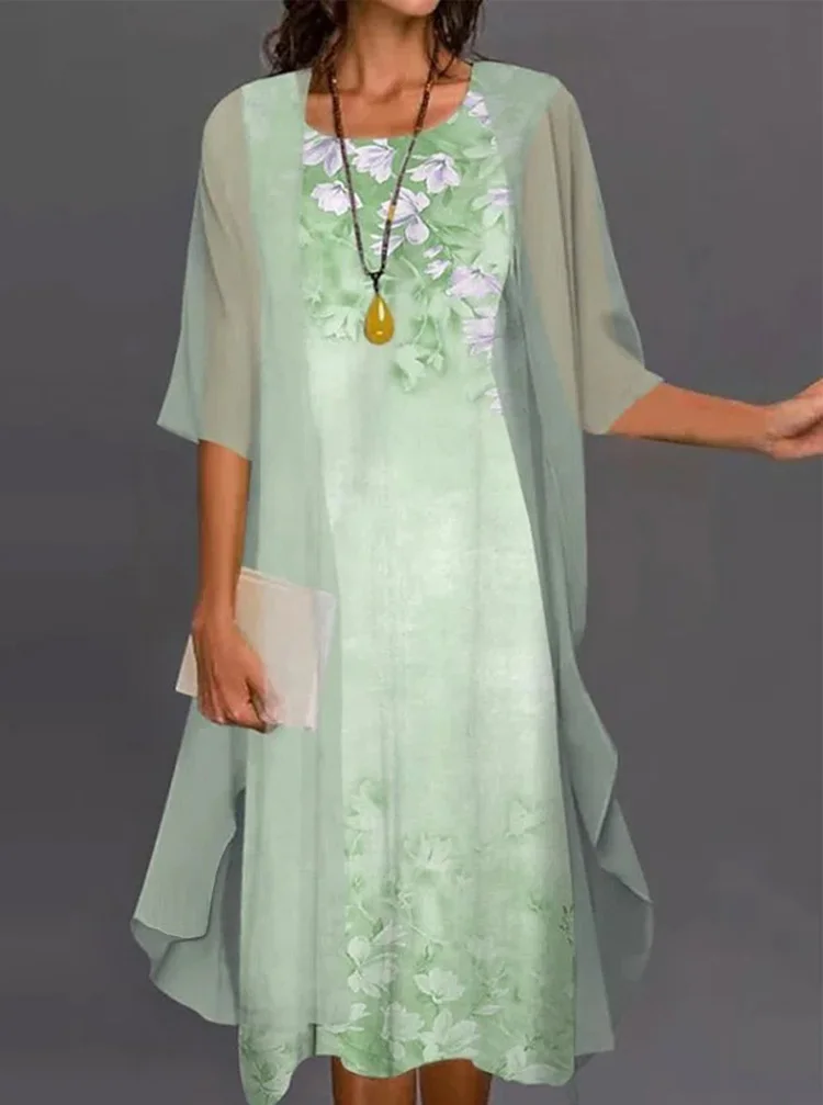 2024 Europe and the United States summer women's casual dress two-piece floral print round collar repair maxi - Image 3