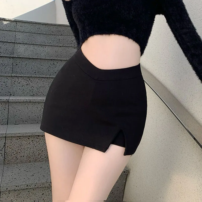 Black Split Mini Skirts Women Summer Sexy Club High Waist Slit Skirt Streetwear Korean Party Fashion Irregular Slim A Line Skirt - Image 4