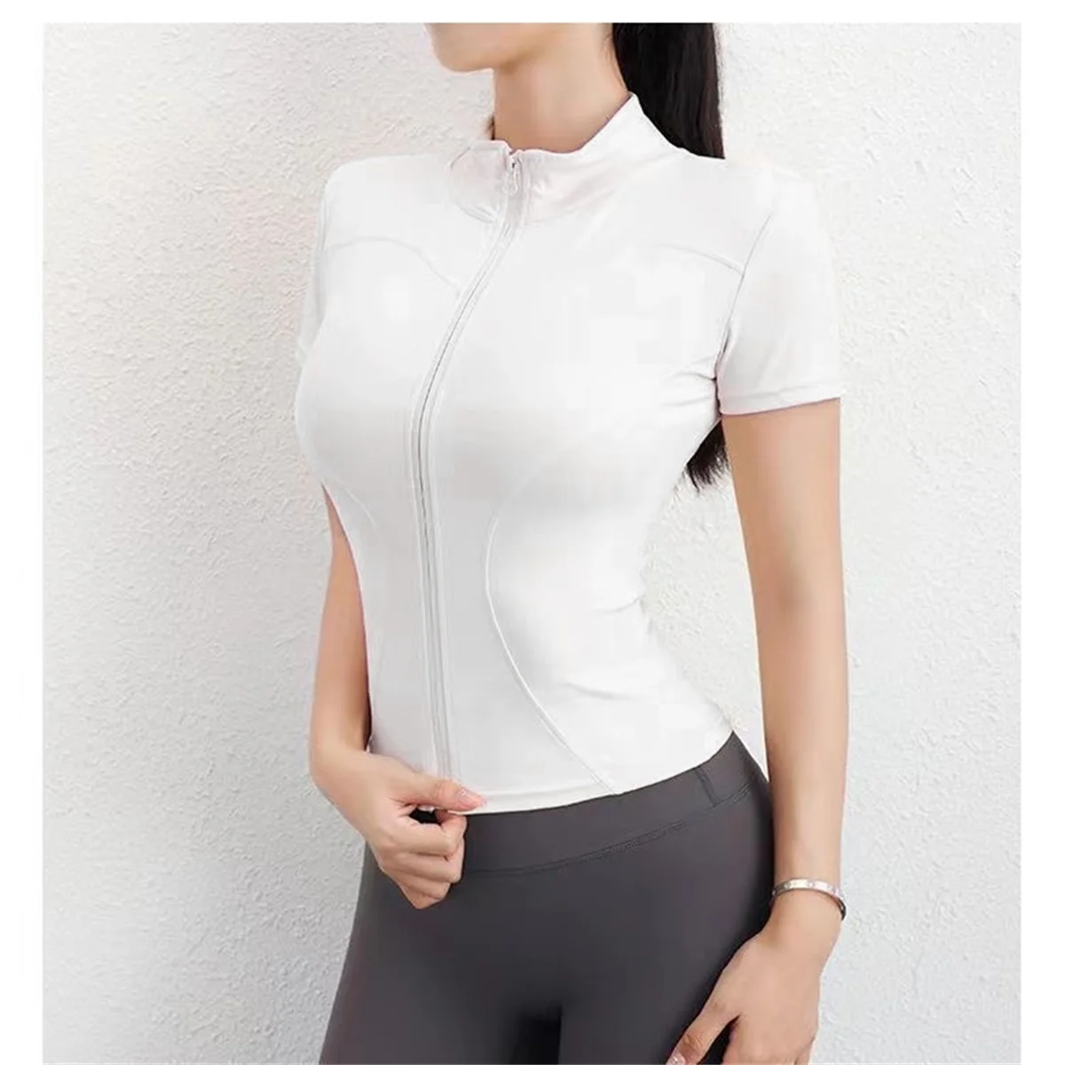 Casual Slim Sports Coat For Women Short Sleeve Solid Zipper Tops Female Cycling Running Yoga Outfit Clothes Summer Sport Jacket - Image 4