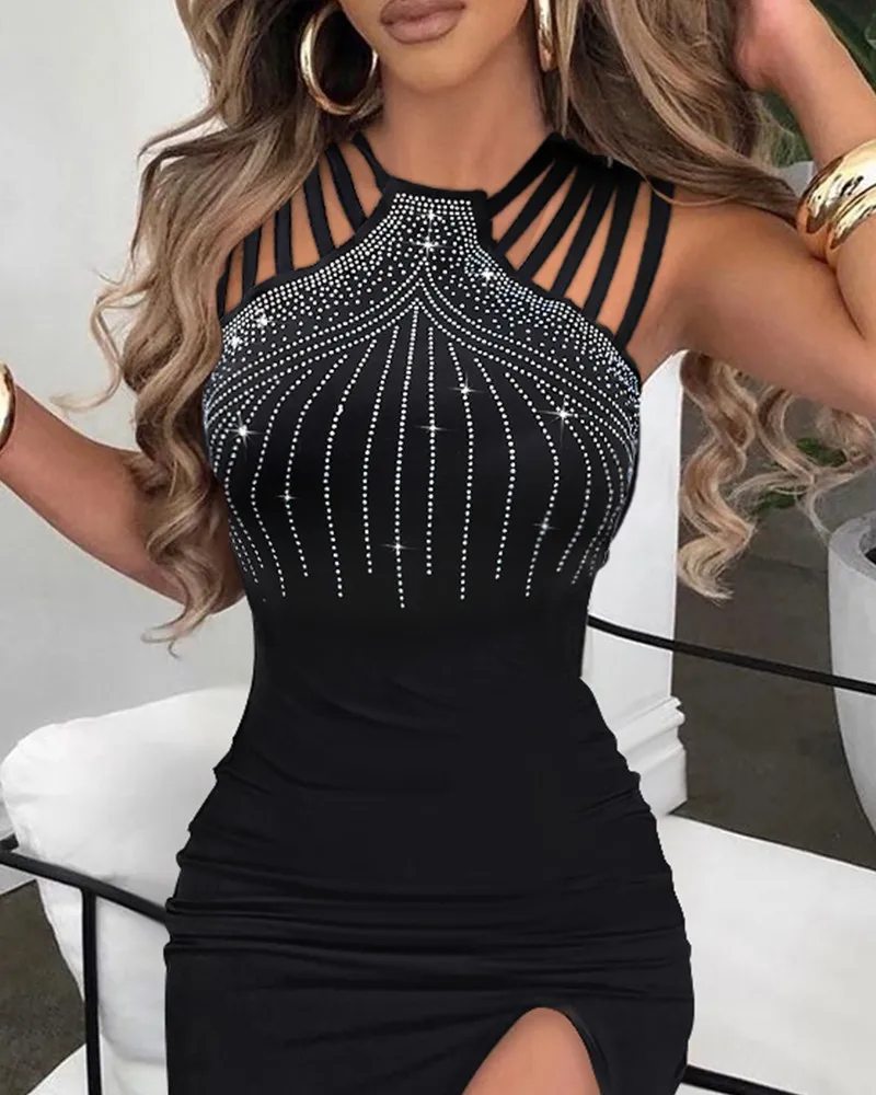 2026 Women’s Dress with Stylish Embroidered Beads, Flared Hem, and Back Slit – Perfect for Nightclubs and Parties. - Image 2