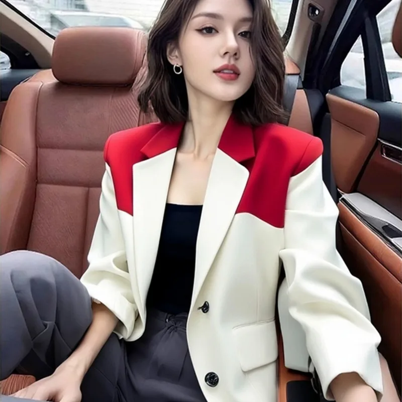 2026 Spring Fashion New Women's Professional High End Suit Jacket Color Blocked Temperament Long Sleeved Blazer Women - Image 4