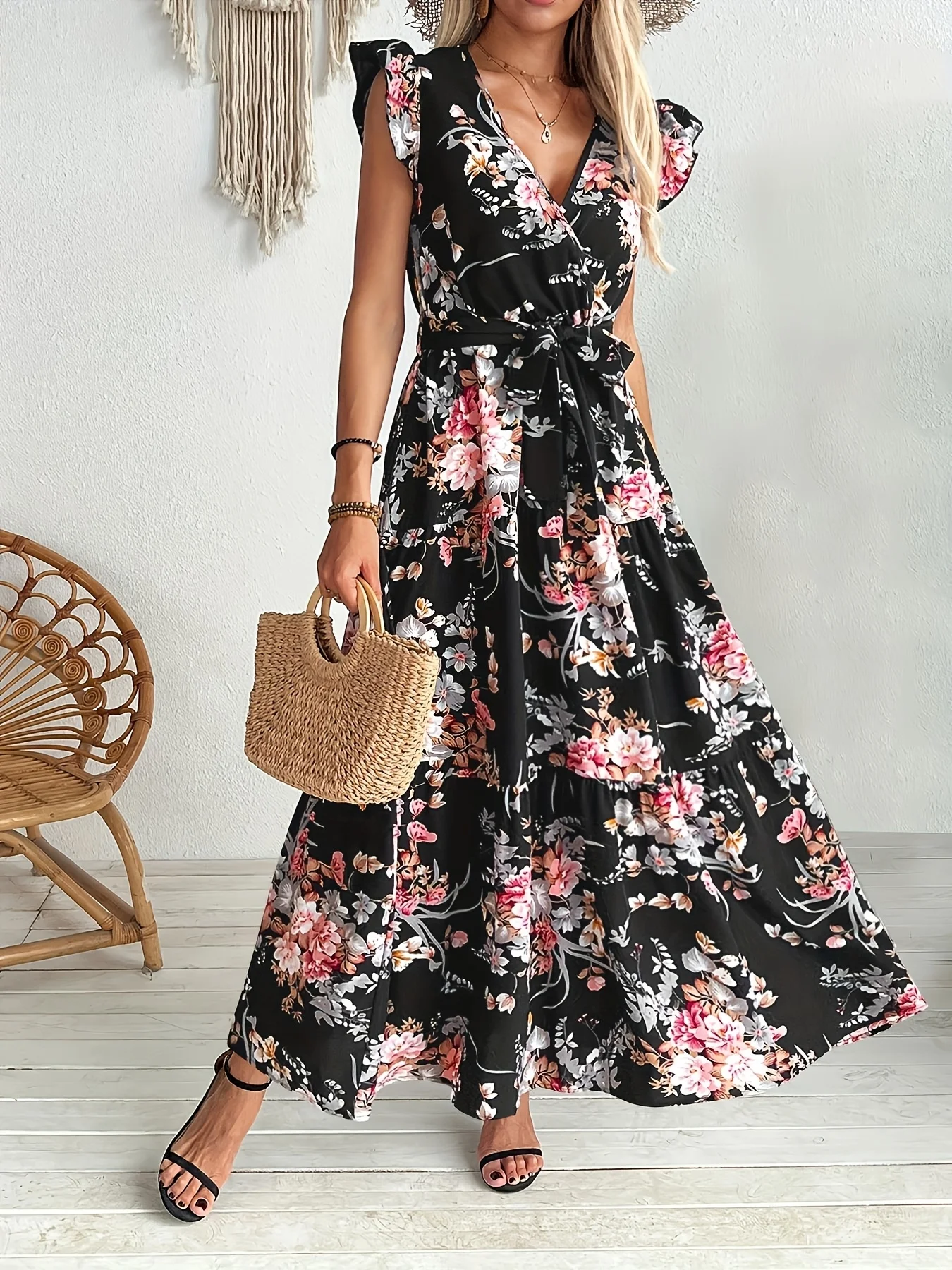 Elegant Digital Print Maxi Dress Vivid Floral Pattern for Vacation Resort Special Evenings - Image 2