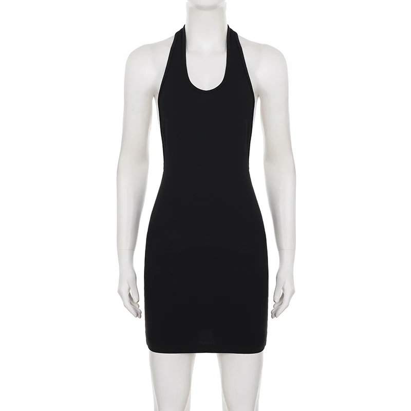 SUCHCUTE Black Sexy Backless Halter Dress Women Sleeveless Low-Neck Party Club Dress Aesthetic 90s Clubwear Clothing Chic Outfit - Image 5