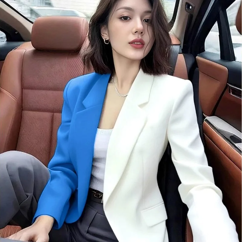 2026 Spring Fashion New Women's Professional High End Suit Jacket Color Blocked Temperament Long Sleeved Blazer Women