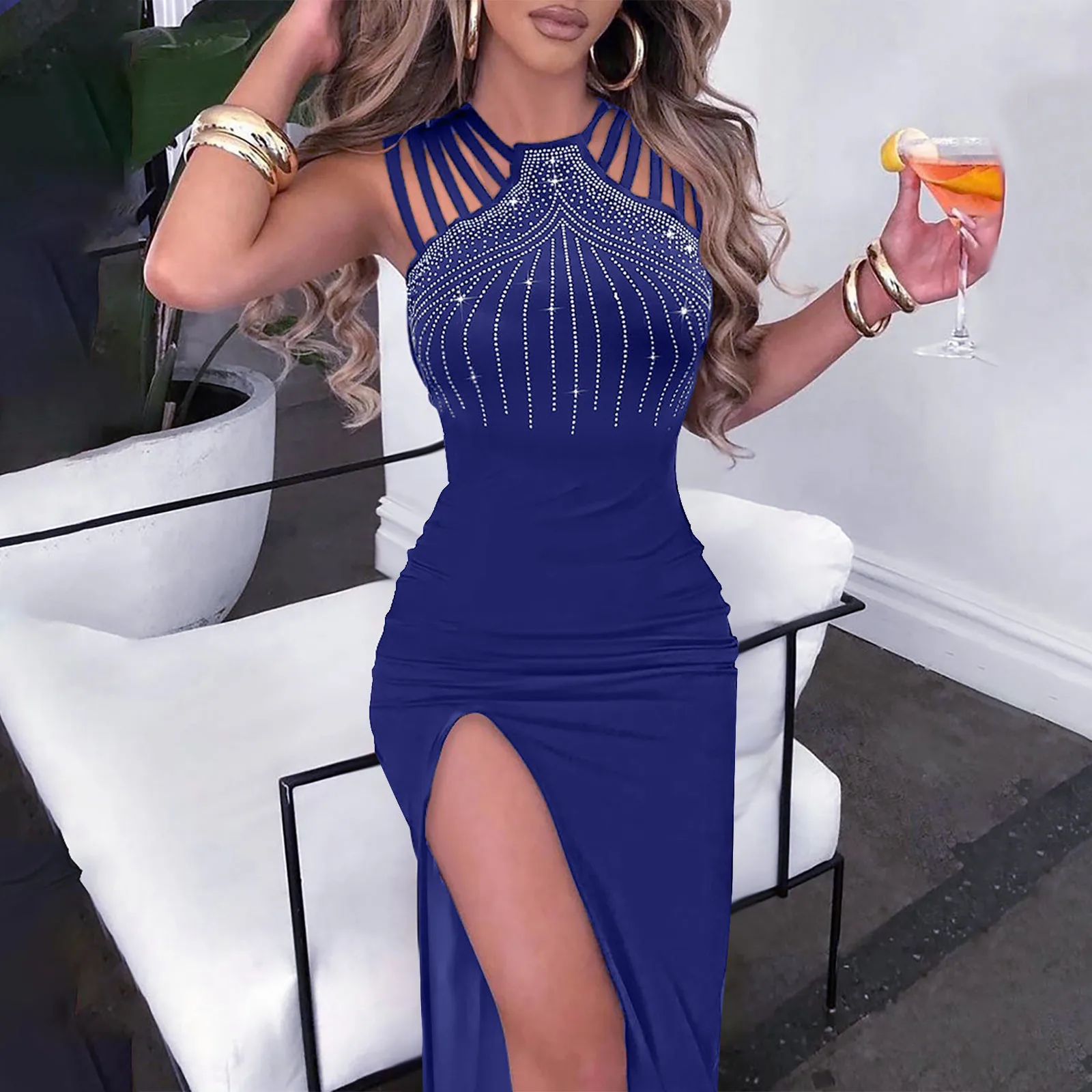 2026 Women’s Dress with Stylish Embroidered Beads, Flared Hem, and Back Slit – Perfect for Nightclubs and Parties. - Image 3
