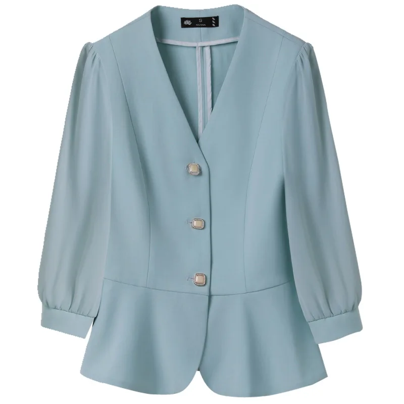 Women Casual 2 Pieces Set 2024 New Fashion Lantern Sleeve Jacket + White Dress Suit Office Ladies Business Blazers Skirt Set - Image 5