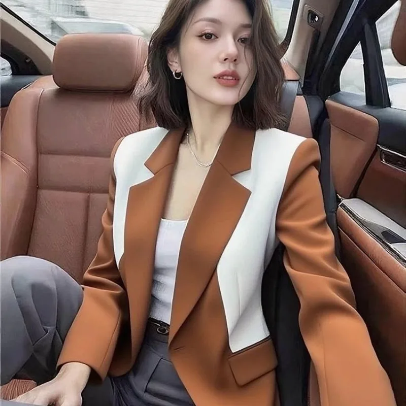 2026 Spring Fashion New Women's Professional High End Suit Jacket Color Blocked Temperament Long Sleeved Blazer Women - Image 3