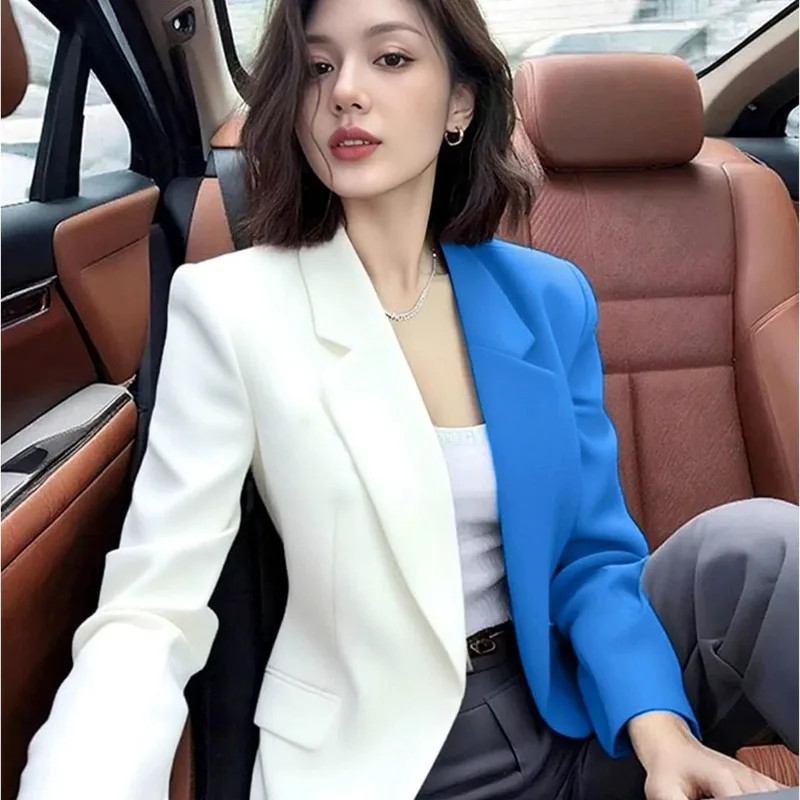 2026 Spring Fashion New Women's Professional High End Suit Jacket Color Blocked Temperament Long Sleeved Blazer Women - Image 6