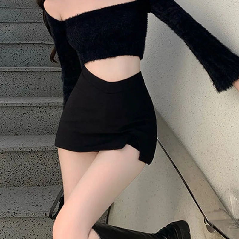 Black Split Mini Skirts Women Summer Sexy Club High Waist Slit Skirt Streetwear Korean Party Fashion Irregular Slim A Line Skirt - Image 5