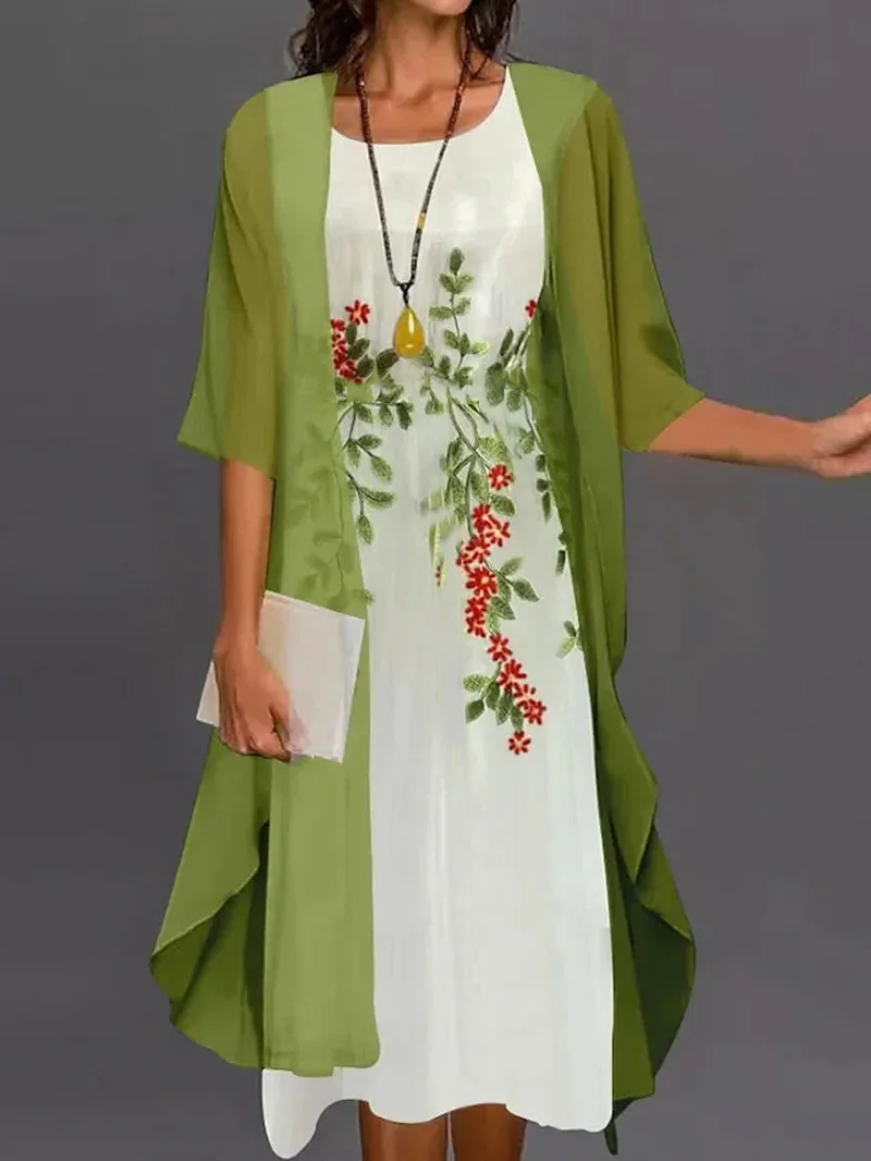 2024 Europe and the United States summer women's casual dress two-piece floral print round collar repair maxi - Image 4