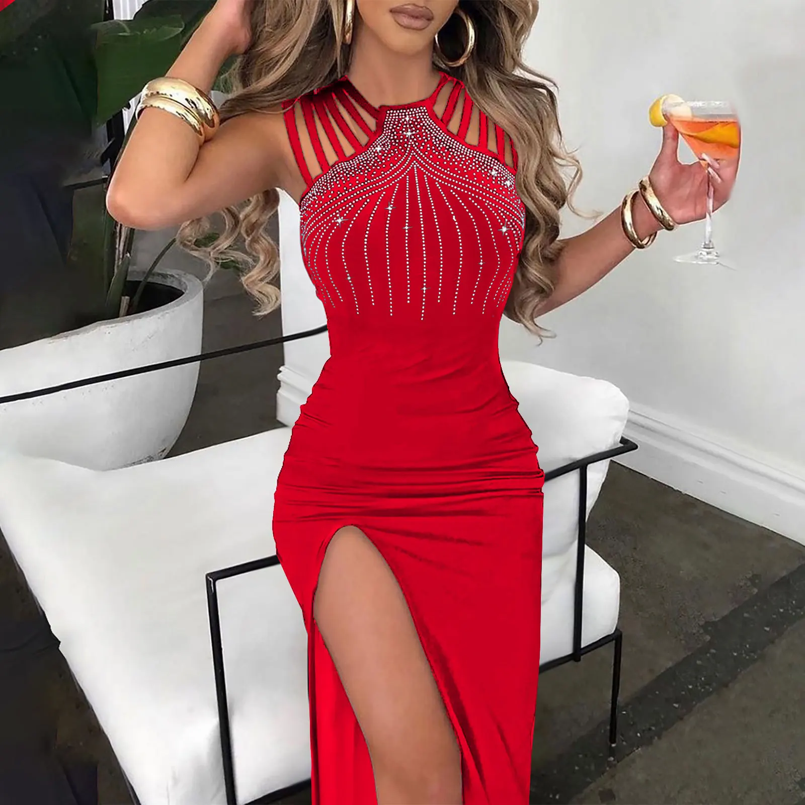 2026 Women’s Dress with Stylish Embroidered Beads, Flared Hem, and Back Slit – Perfect for Nightclubs and Parties. - Image 5
